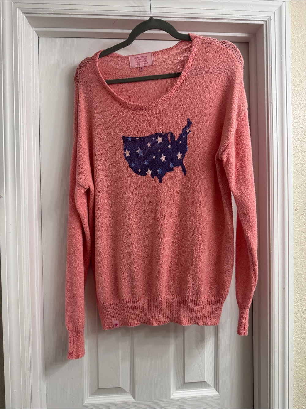 Simply Southern Coral Crewneck Sweater with Navy USA Map